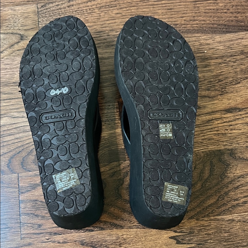 Coach Black Flip Flops with Silver Bow Accent - Picture 6 of 10